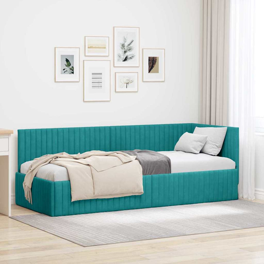 Hoekbedframe met hoofdeinde Turquoise 80 cm x 200 cm Fluweel