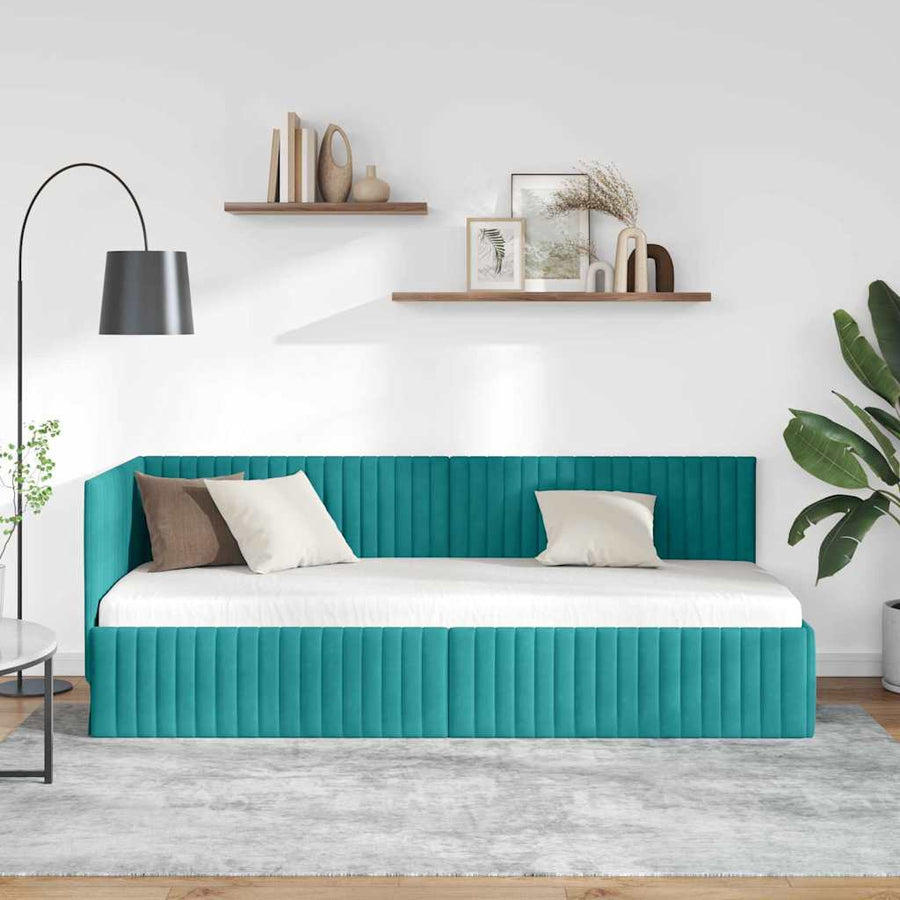 Hoekbedframe met hoofdeinde Turquoise 80 cm x 200 cm Fluweel