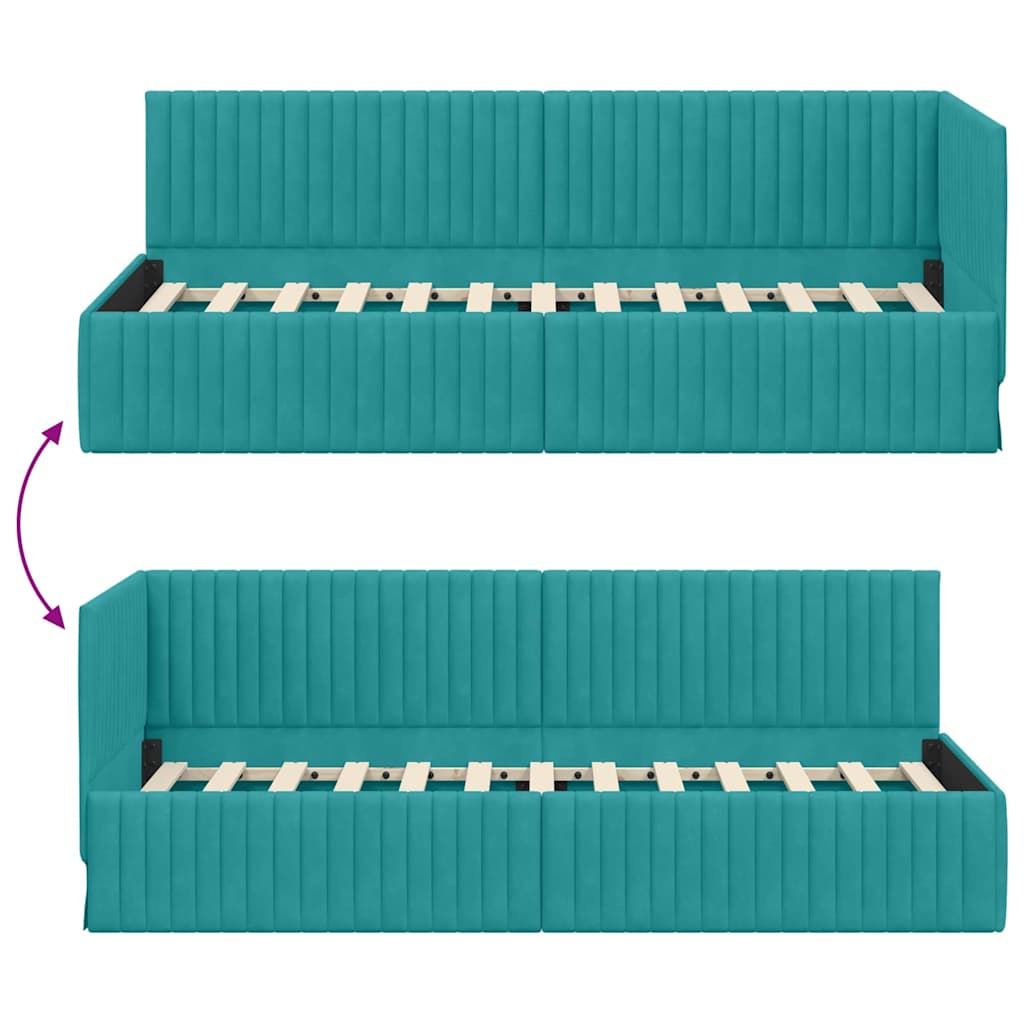 Hoekbedframe met hoofdeinde Turquoise 80 cm x 200 cm Fluweel