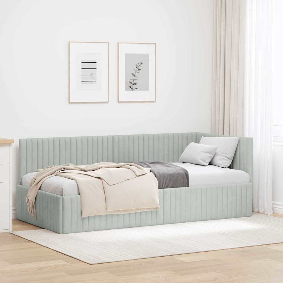 Hoekbedframe met hoofdeinde Lichtgrijs 90 cm x 190 cm Fluweel