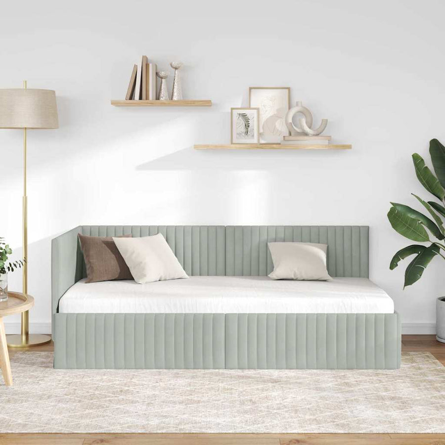 Hoekbedframe met hoofdeinde Lichtgrijs 90 cm x 190 cm Fluweel