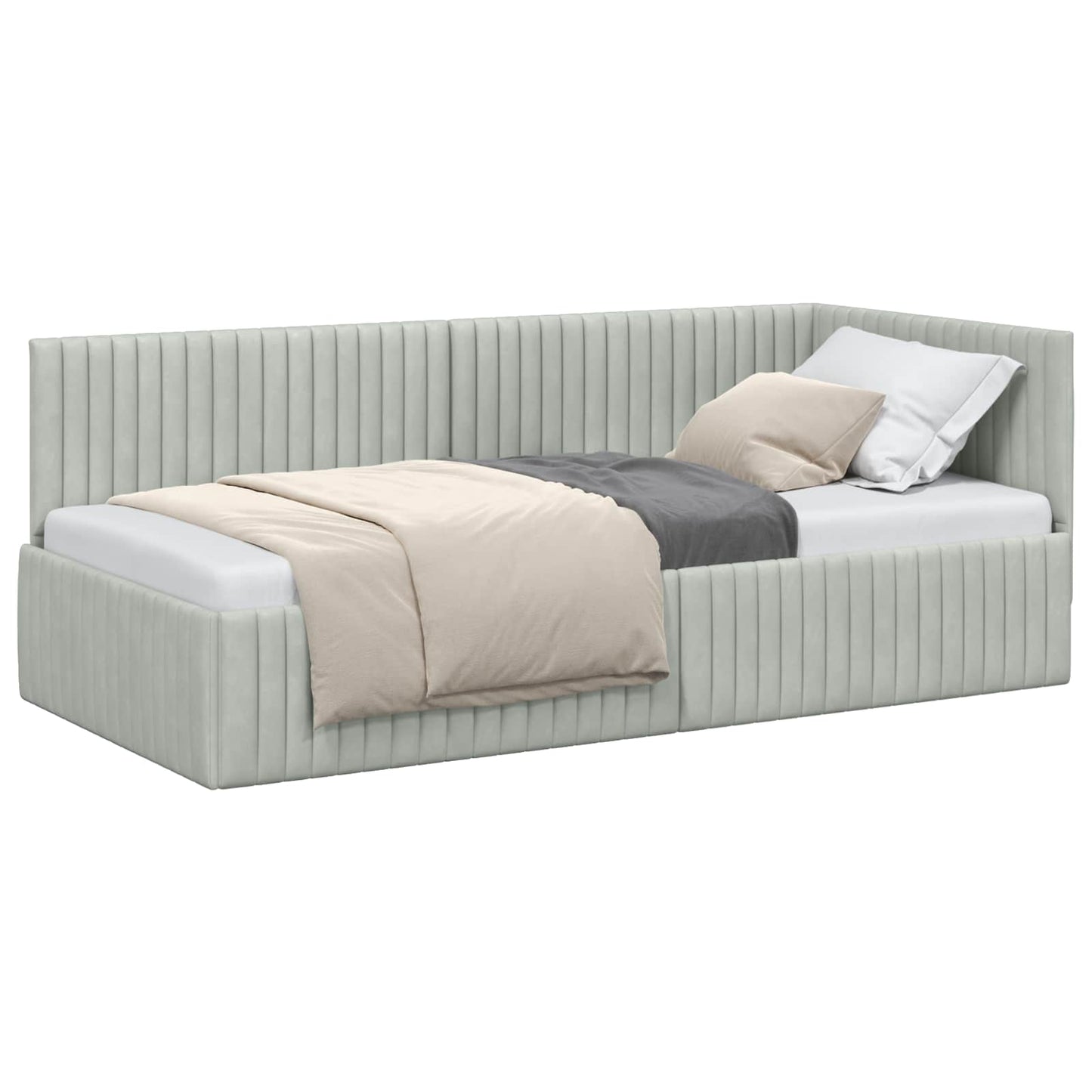 Hoekbedframe met hoofdeinde Lichtgrijs 90 cm x 190 cm Fluweel