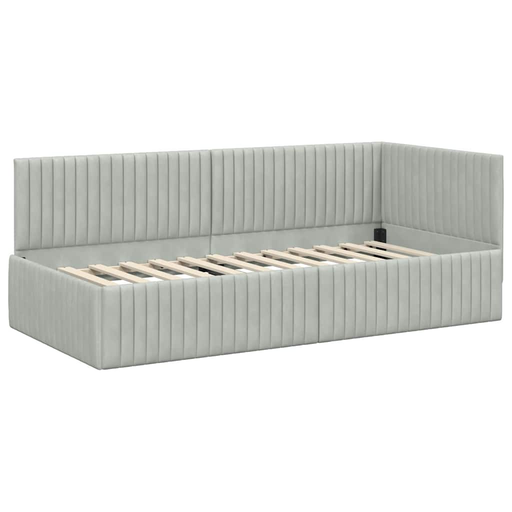 Hoekbedframe met hoofdeinde Lichtgrijs 90 cm x 190 cm Fluweel