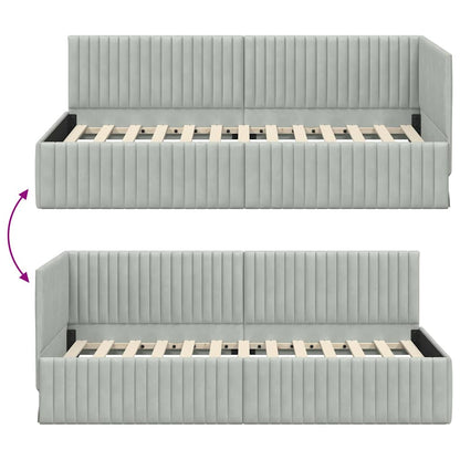 Hoekbedframe met hoofdeinde Lichtgrijs 90 cm x 190 cm Fluweel