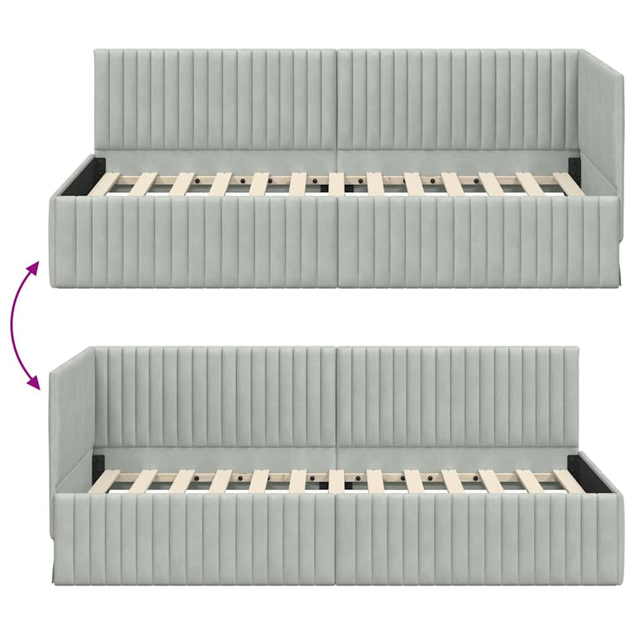 Hoekbedframe met hoofdeinde Lichtgrijs 90 cm x 190 cm Fluweel