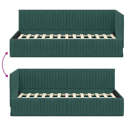 Hoekbedframe met hoofdeinde Donkergroen 90 cm x 190 cm Fluweel