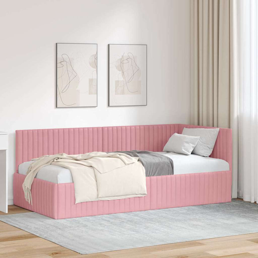 Hoekbedframe met hoofdeinde Roze 90 cm x 190 cm Fluweel