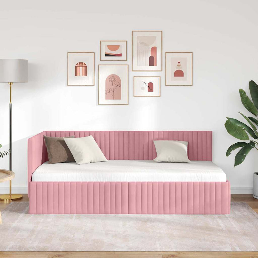 Hoekbedframe met hoofdeinde Roze 90 cm x 190 cm Fluweel