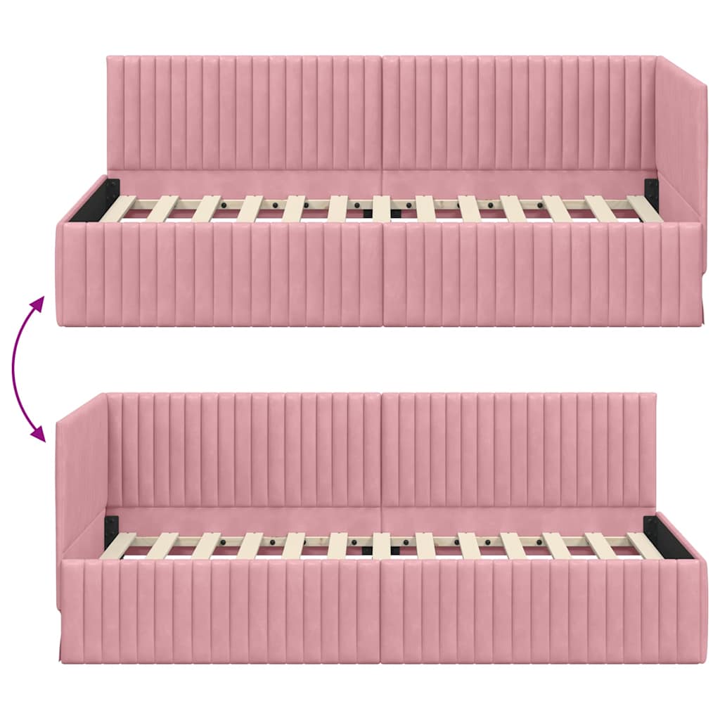 Hoekbedframe met hoofdeinde Roze 90 cm x 190 cm Fluweel