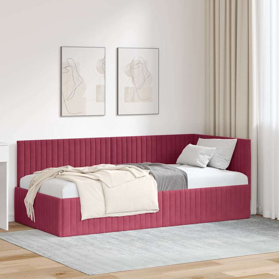 Hoekbedframe met hoofdeinde Wijnrood 90 cm x 190 cm Fluweel