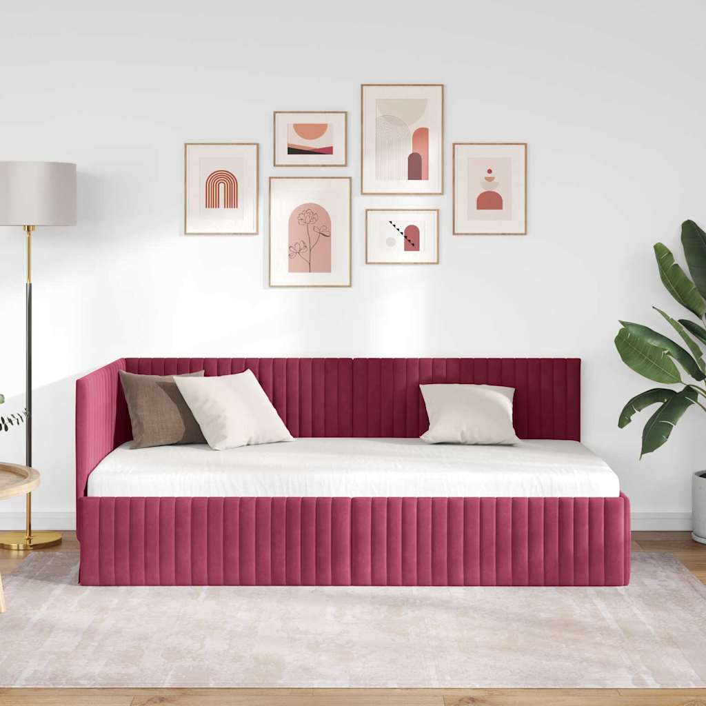 Hoekbedframe met hoofdeinde Wijnrood 90 cm x 190 cm Fluweel
