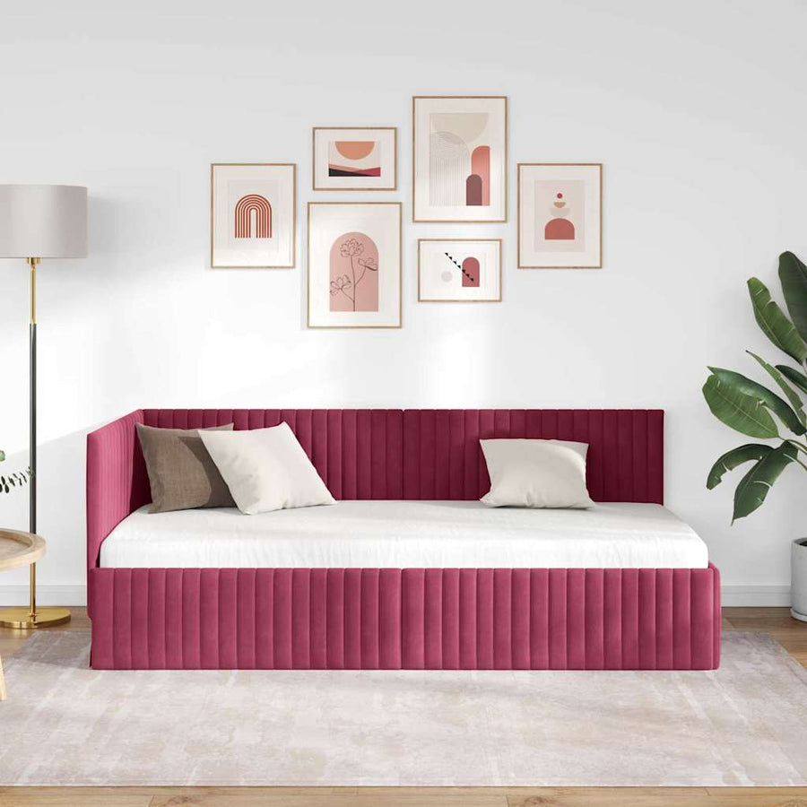 Hoekbedframe met hoofdeinde Wijnrood 90 cm x 190 cm Fluweel