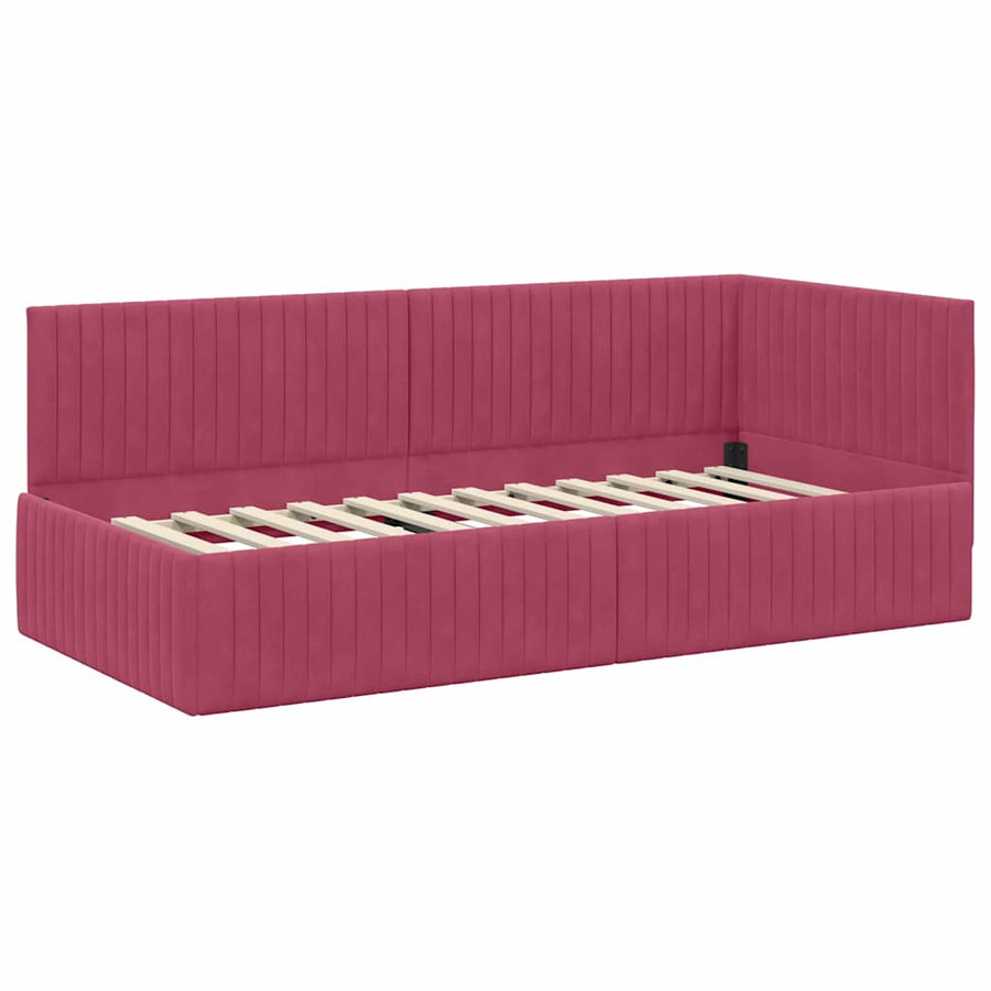 Hoekbedframe met hoofdeinde Wijnrood 90 cm x 190 cm Fluweel