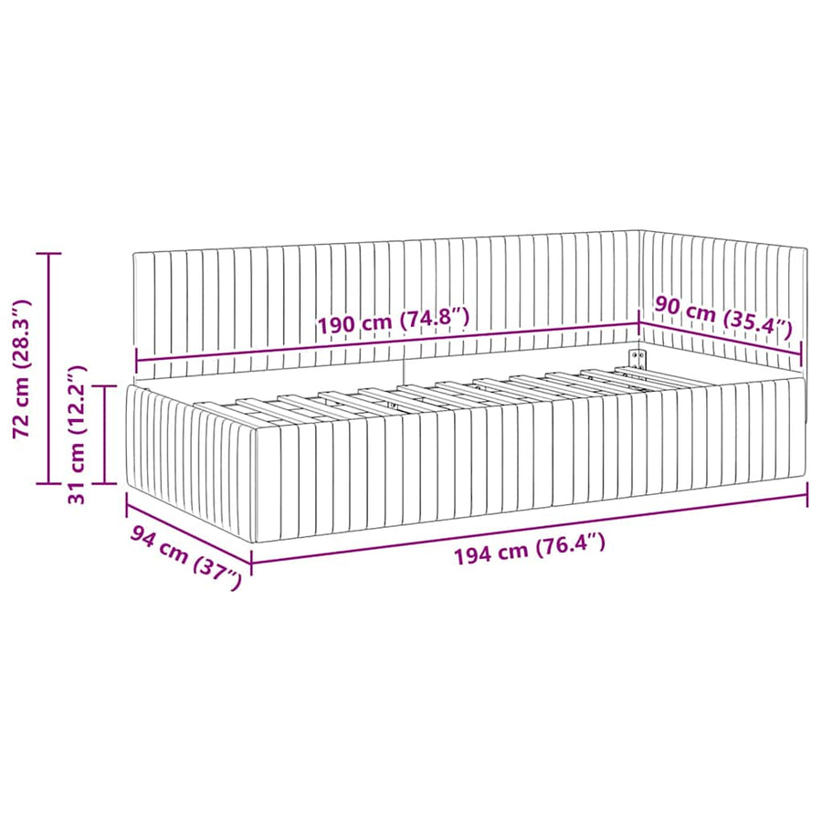 Hoekbedframe met hoofdeinde Wijnrood 90 cm x 190 cm Fluweel