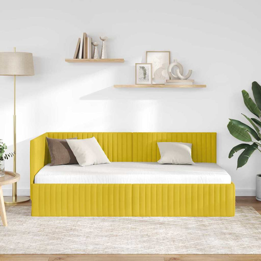 Hoekbedframe met hoofdeinde Geel 90 cm x 190 cm Fluweel