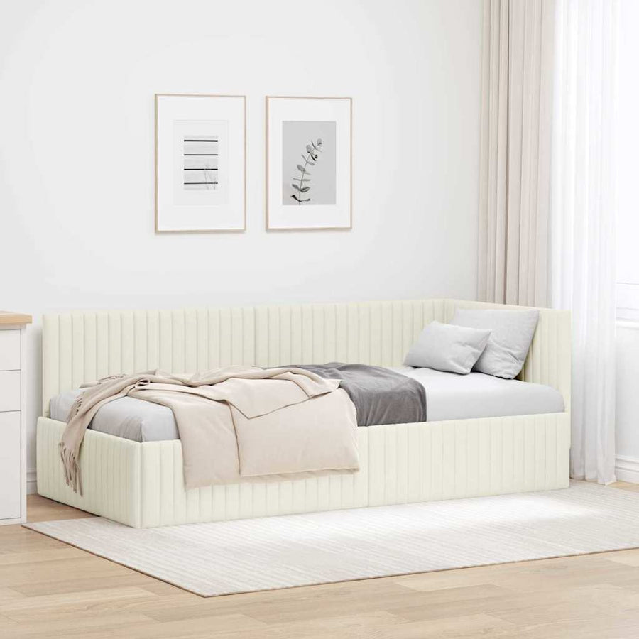 Hoekbedframe Met Hoofdeinde Crème 90 Cm X 190 Cm Fluweel
