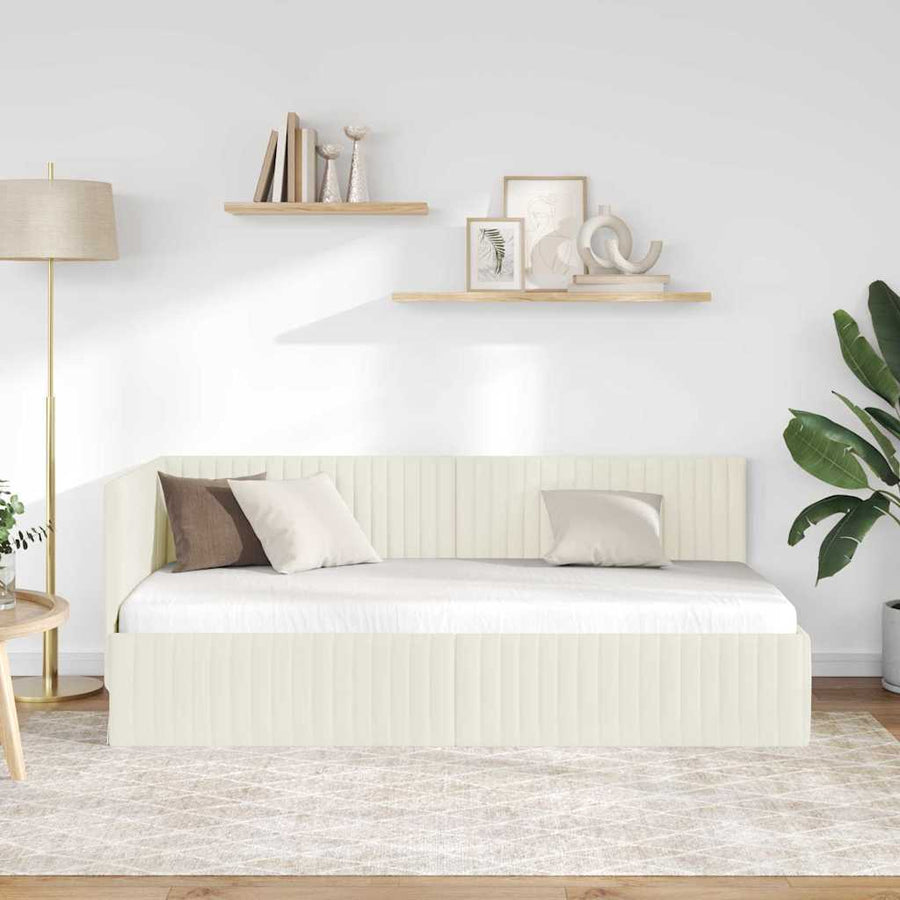Hoekbedframe Met Hoofdeinde Crème 90 Cm X 190 Cm Fluweel