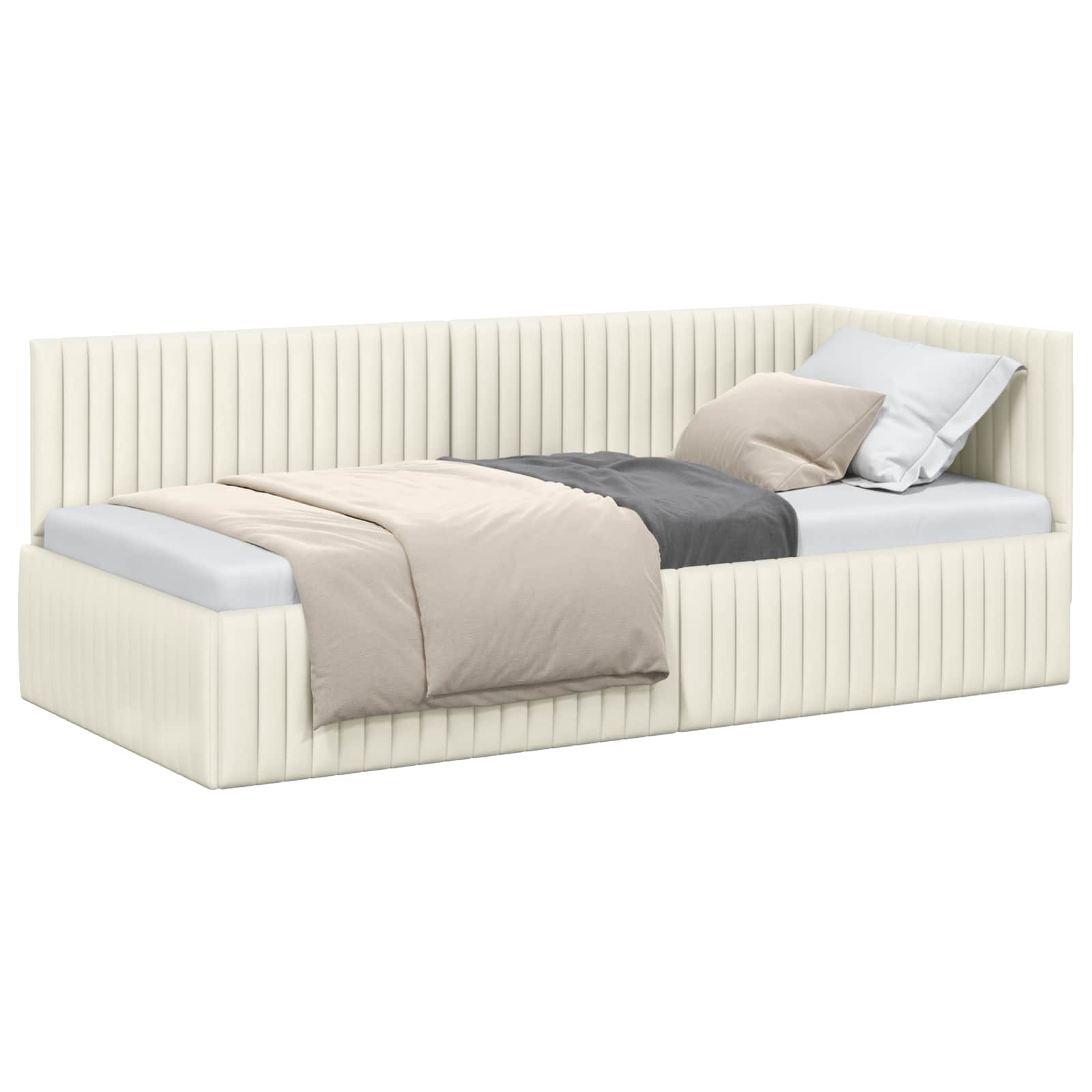 Hoekbedframe Met Hoofdeinde Crème 90 Cm X 190 Cm Fluweel