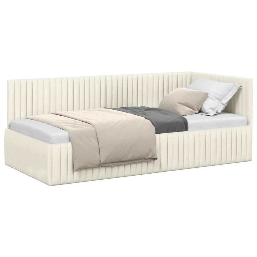 Hoekbedframe Met Hoofdeinde Crème 90 Cm X 190 Cm Fluweel