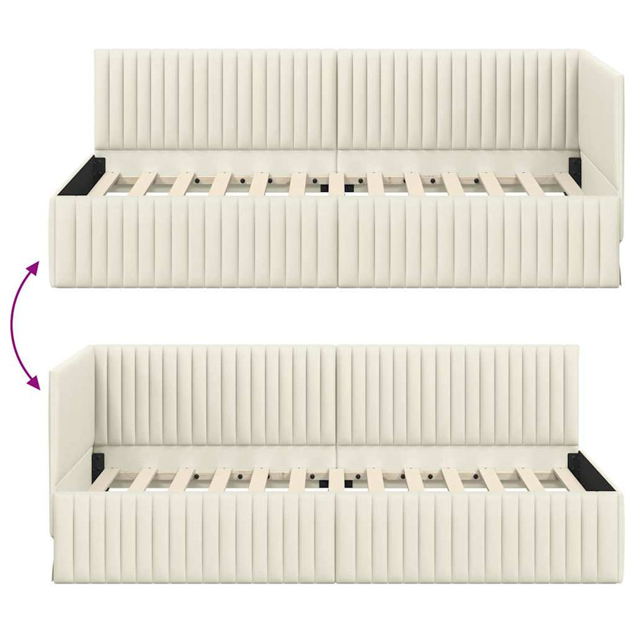 Hoekbedframe Met Hoofdeinde Crème 90 Cm X 190 Cm Fluweel