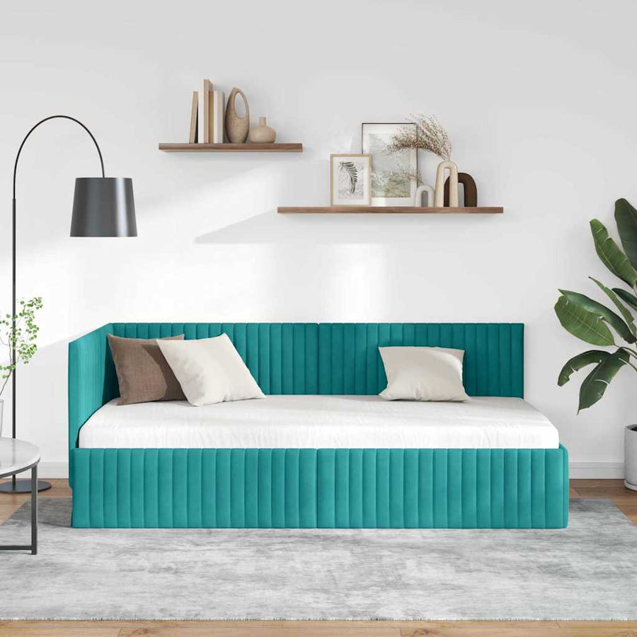 Hoekbedframe met hoofdeinde Turquoise 90 cm x 190 cm Fluweel