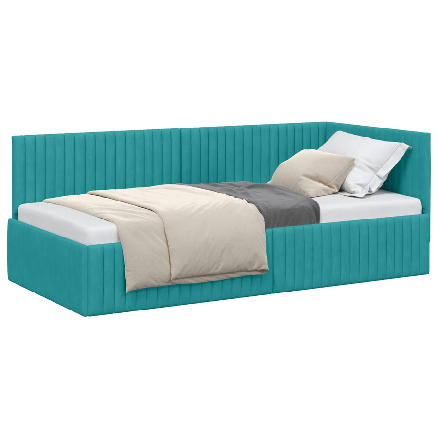 Hoekbedframe met hoofdeinde Turquoise 90 cm x 190 cm Fluweel