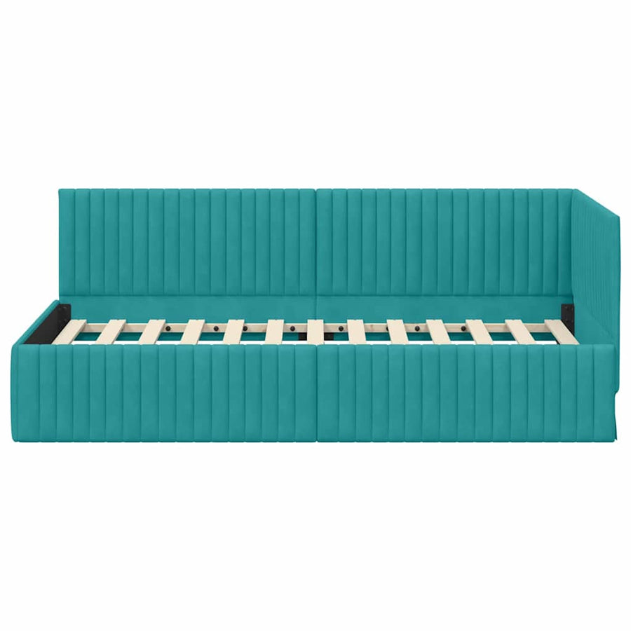 Hoekbedframe met hoofdeinde Turquoise 90 cm x 190 cm Fluweel