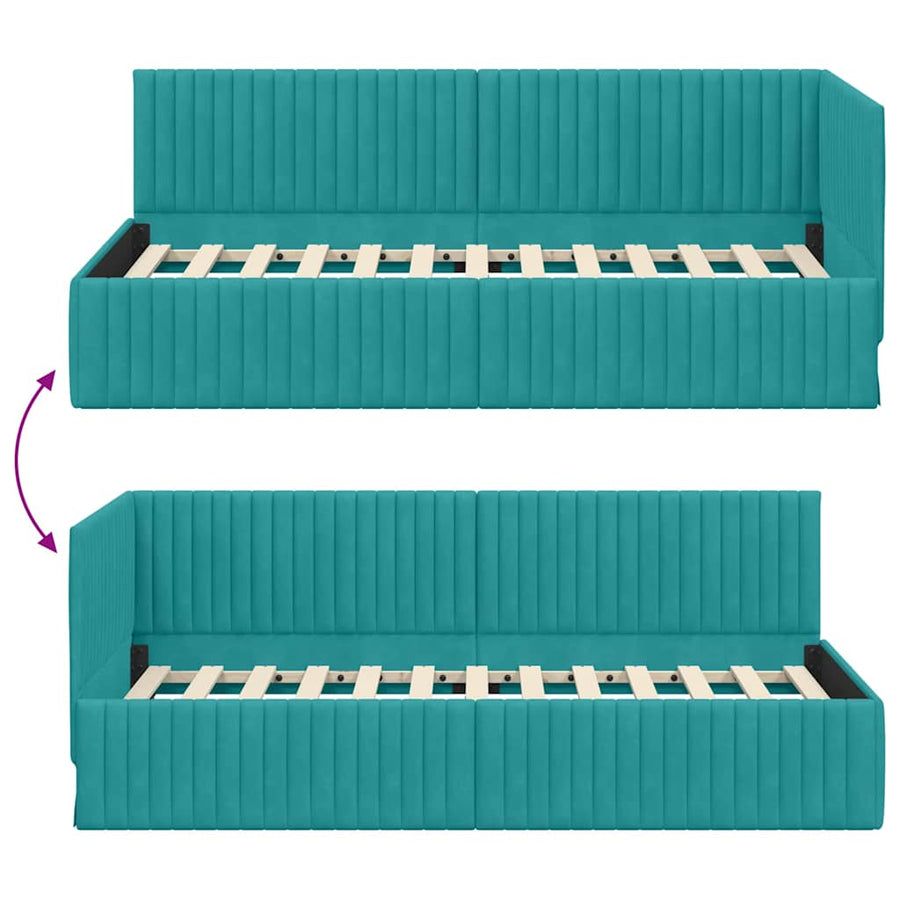 Hoekbedframe met hoofdeinde Turquoise 90 cm x 190 cm Fluweel