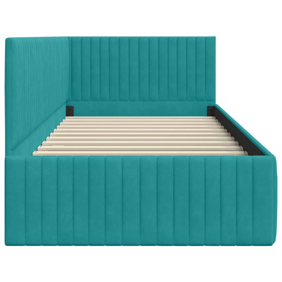 Hoekbedframe met hoofdeinde Turquoise 90 cm x 190 cm Fluweel