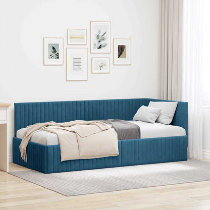 Hoekbedframe met hoofdeinde Blauw 90 cm x 200 cm Fluweel