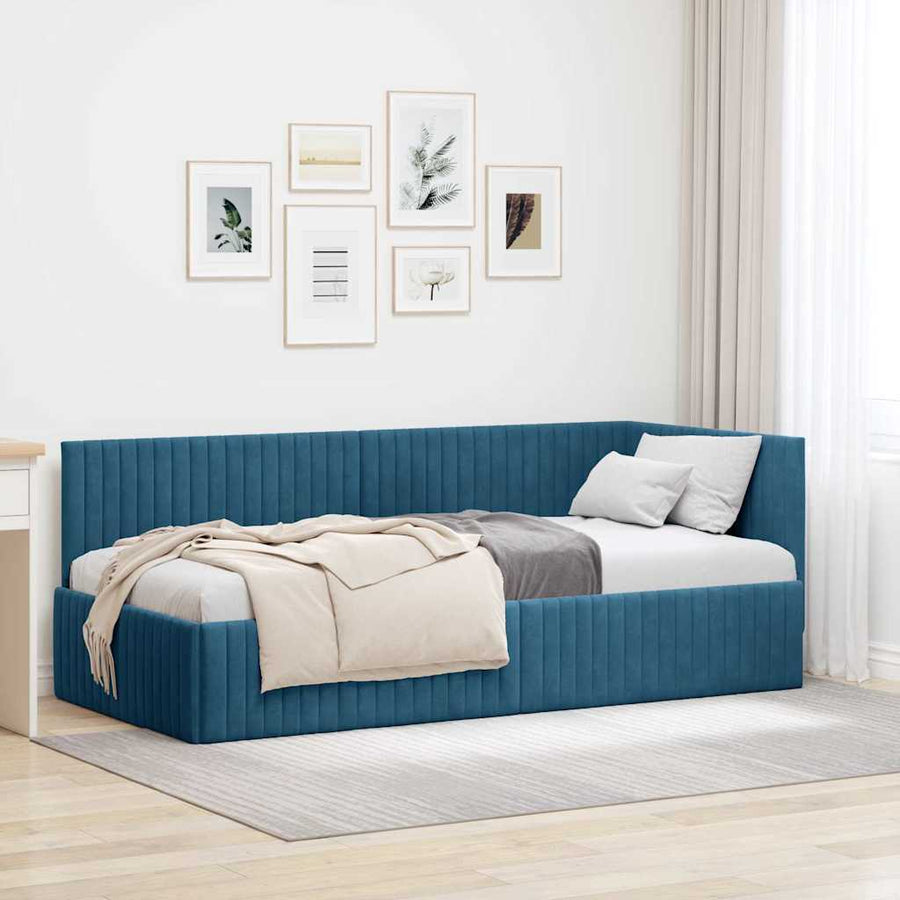 Hoekbedframe met hoofdeinde Blauw 90 cm x 200 cm Fluweel