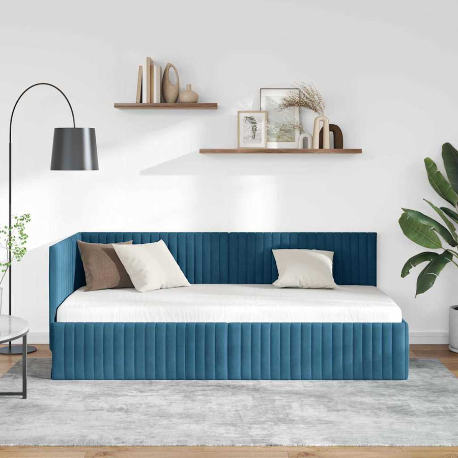 Hoekbedframe met hoofdeinde Blauw 90 cm x 200 cm Fluweel
