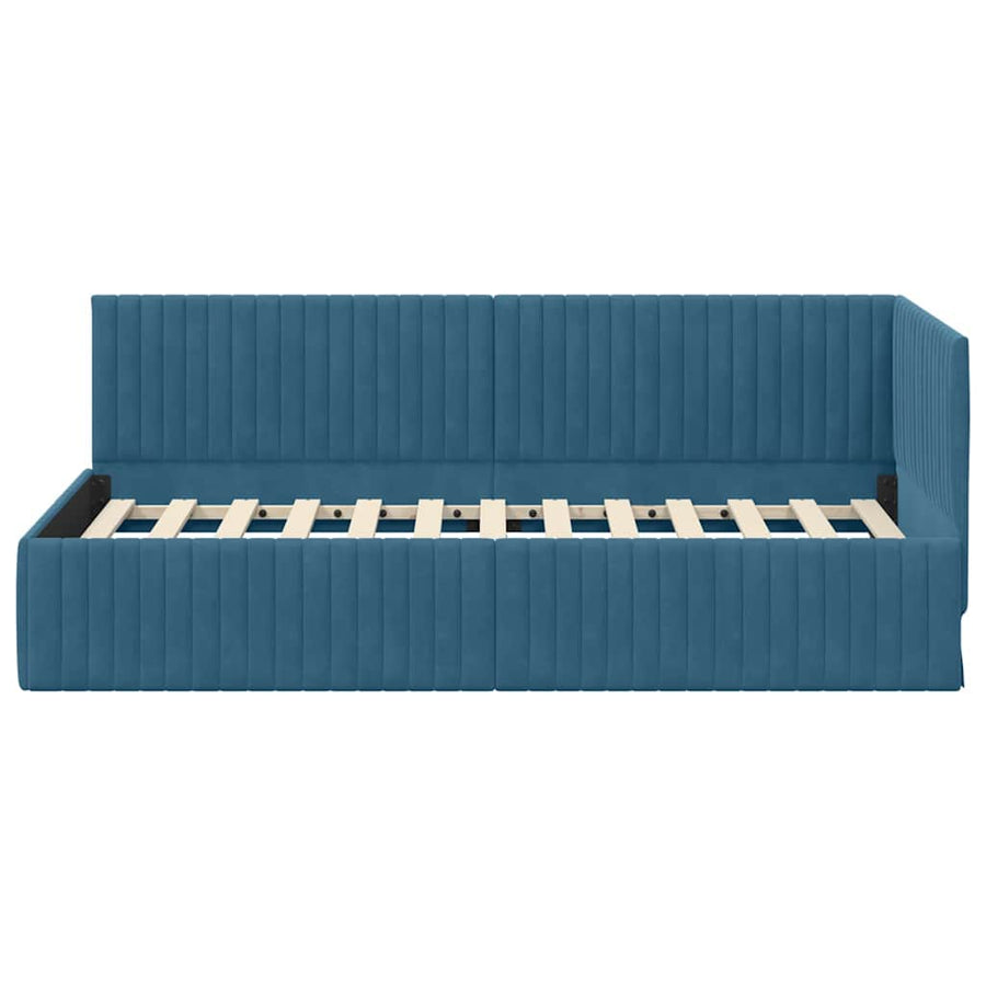 Hoekbedframe met hoofdeinde Blauw 90 cm x 200 cm Fluweel