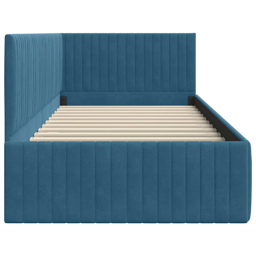 Hoekbedframe met hoofdeinde Blauw 90 cm x 200 cm Fluweel