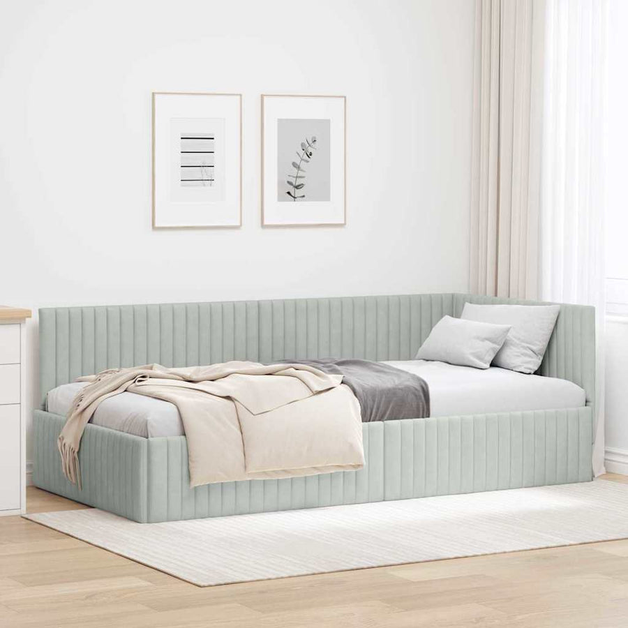 Hoekbedframe met hoofdeinde Lichtgrijs 90 cm x 200 cm Fluweel