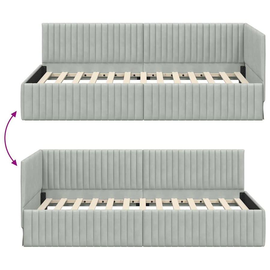 Hoekbedframe met hoofdeinde Lichtgrijs 90 cm x 200 cm Fluweel