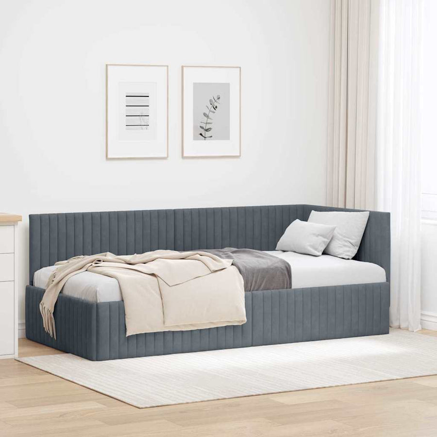 Hoekbedframe met hoofdeinde Donkergrijs 90 cm x 200 cm Fluweel