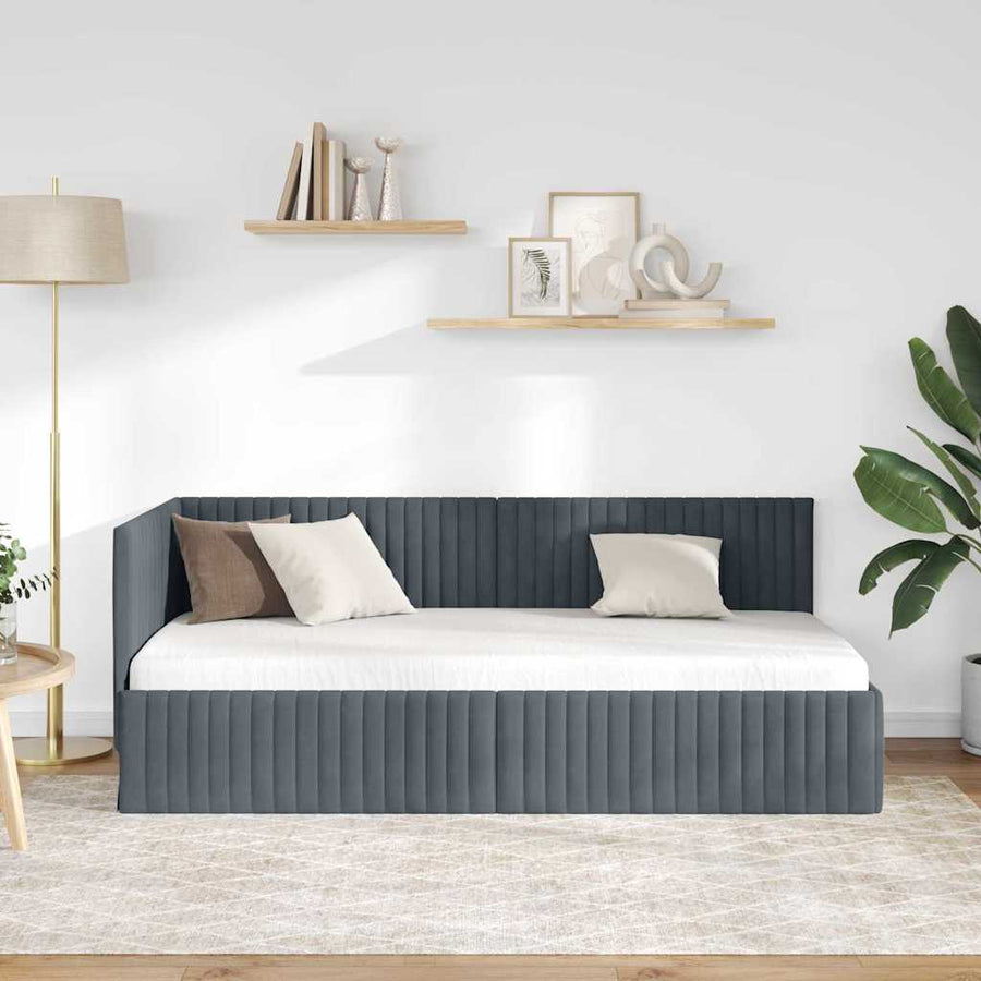 Hoekbedframe met hoofdeinde Donkergrijs 90 cm x 200 cm Fluweel