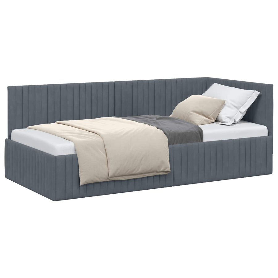 Hoekbedframe met hoofdeinde Donkergrijs 90 cm x 200 cm Fluweel