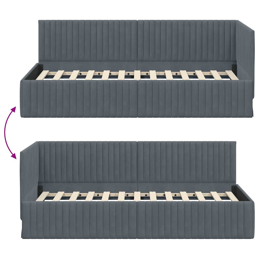 Hoekbedframe met hoofdeinde Donkergrijs 90 cm x 200 cm Fluweel