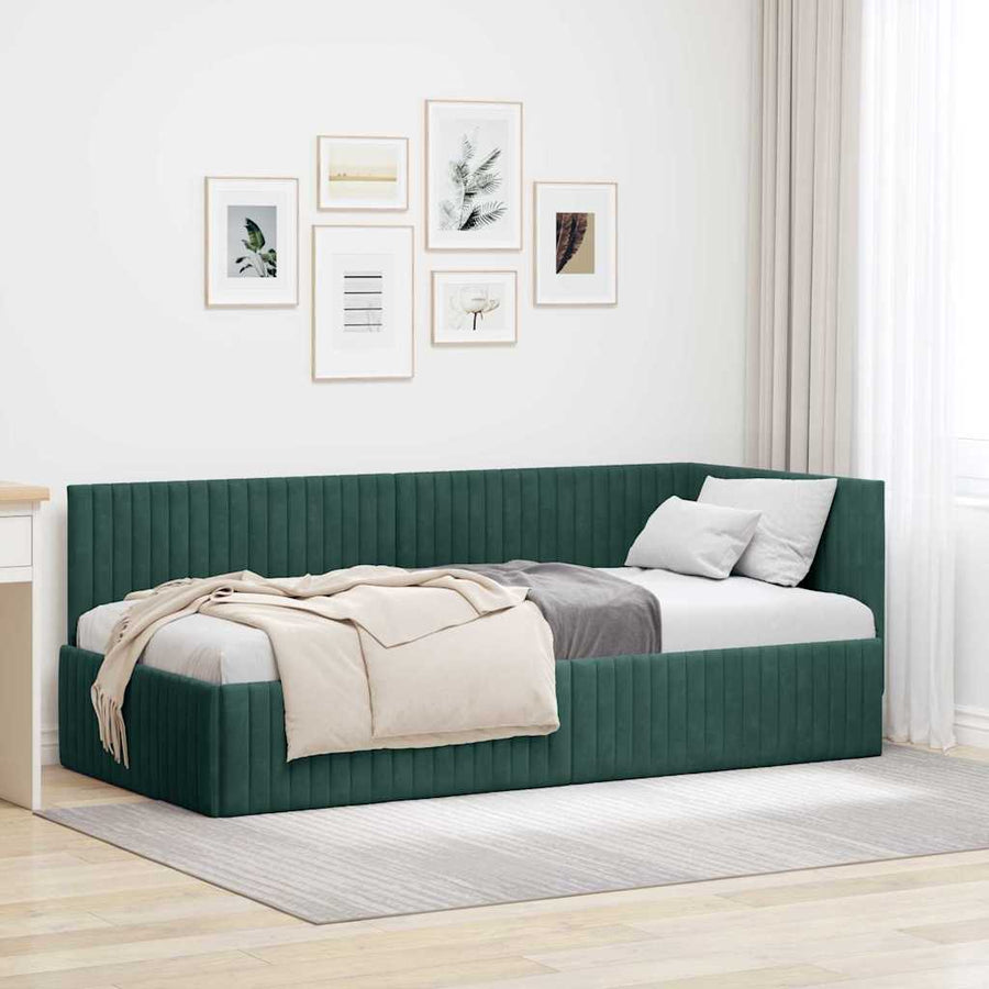 Hoekbedframe met hoofdeinde Donkergroen 90 cm x 200 cm Fluweel
