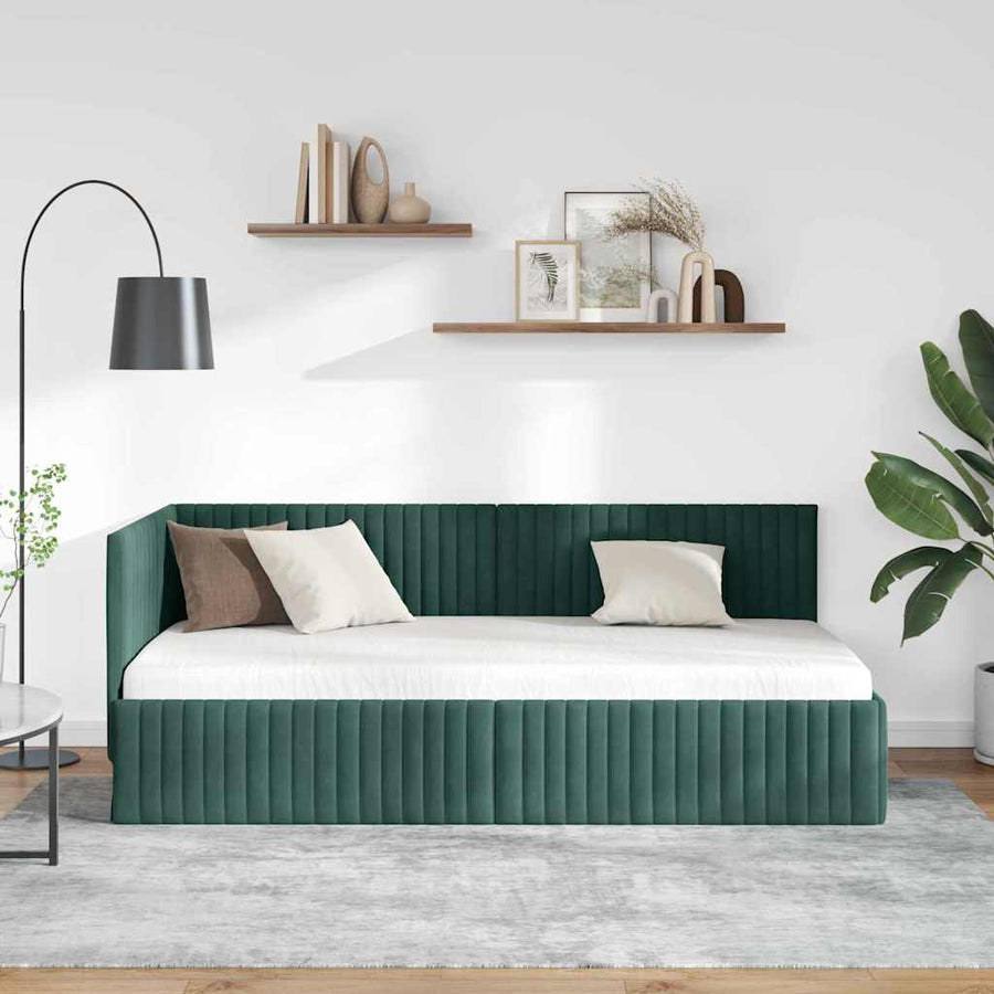 Hoekbedframe met hoofdeinde Donkergroen 90 cm x 200 cm Fluweel