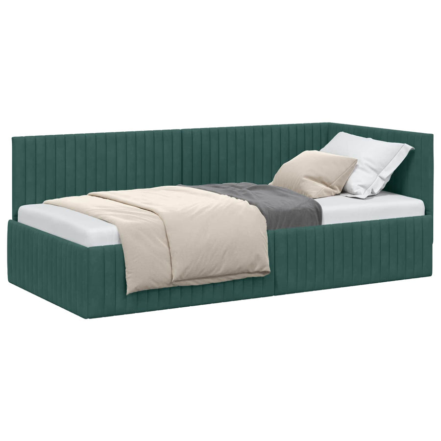 Hoekbedframe met hoofdeinde Donkergroen 90 cm x 200 cm Fluweel