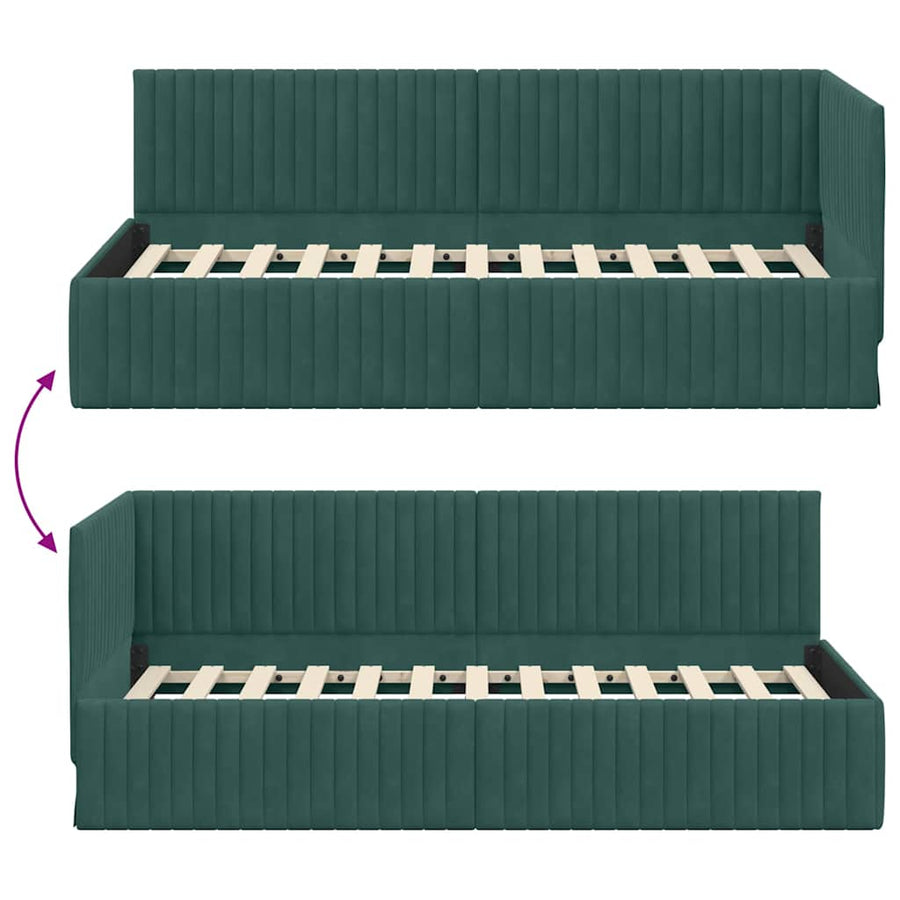 Hoekbedframe met hoofdeinde Donkergroen 90 cm x 200 cm Fluweel