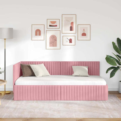 Hoekbedframe met hoofdeinde Roze 90 cm x 200 cm Fluweel