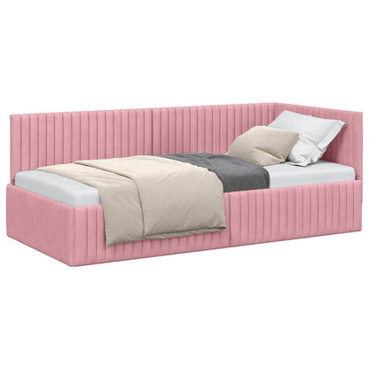 Hoekbedframe met hoofdeinde Roze 90 cm x 200 cm Fluweel
