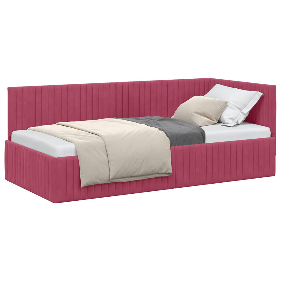 Hoekbedframe met hoofdeinde Wijnrood 90 cm x 200 cm Fluweel