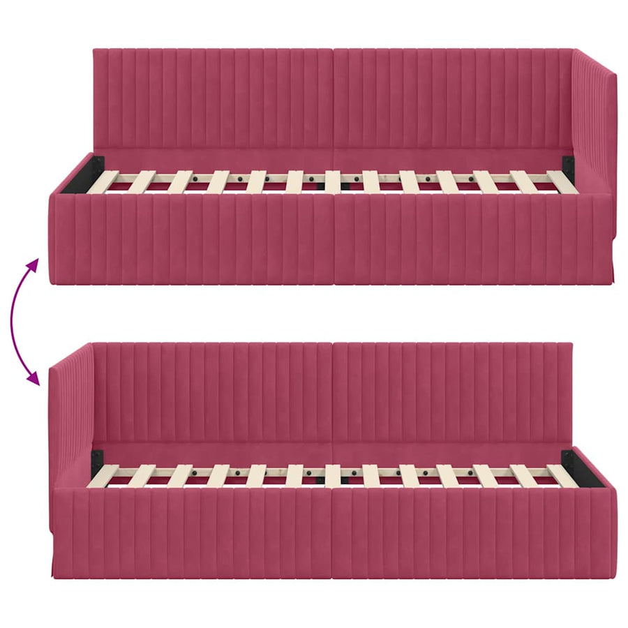Hoekbedframe met hoofdeinde Wijnrood 90 cm x 200 cm Fluweel