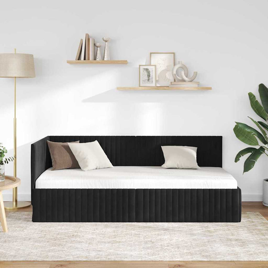 Hoekbedframe met hoofdeinde Zwart 90 cm x 200 cm Fluweel