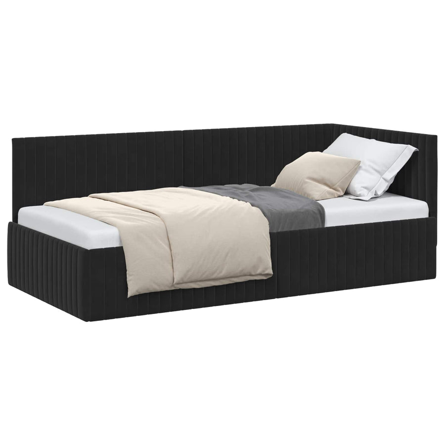 Hoekbedframe met hoofdeinde Zwart 90 cm x 200 cm Fluweel
